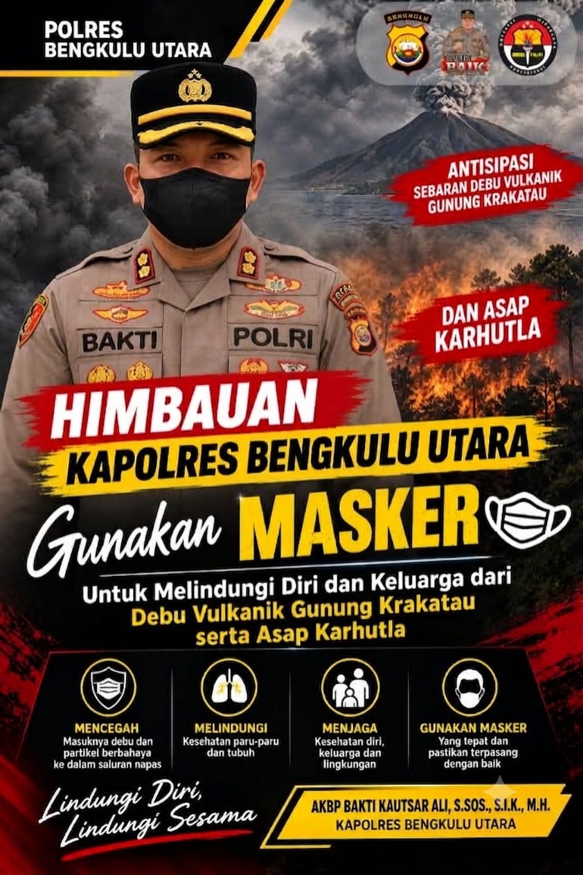 Antisipasi Debu Vulkanik dan Asap Karhutla, Kapolres Bengkulu Utara Imbau Warga Gunakan Masker